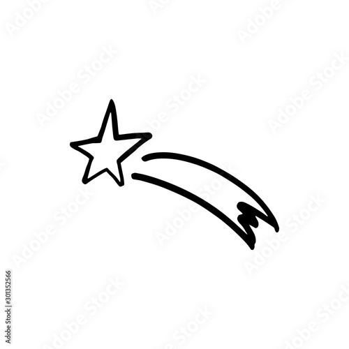 Hand drawn one star. Simple doodle style icon. Single, careless painted vector star. Black isolated on a white background.