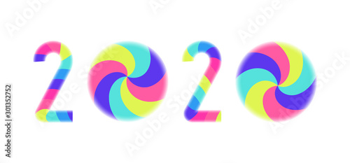 Happy new year numbers as striped sweets