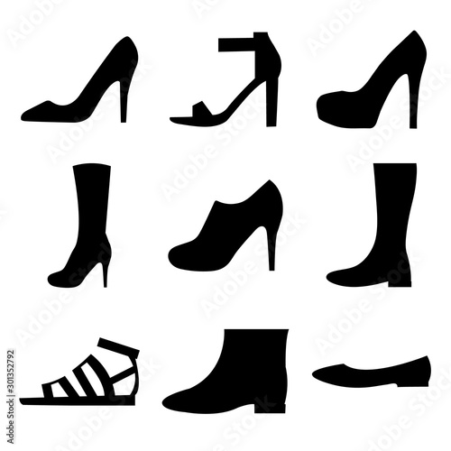 Women's shoes set icon, logo isolated on white background