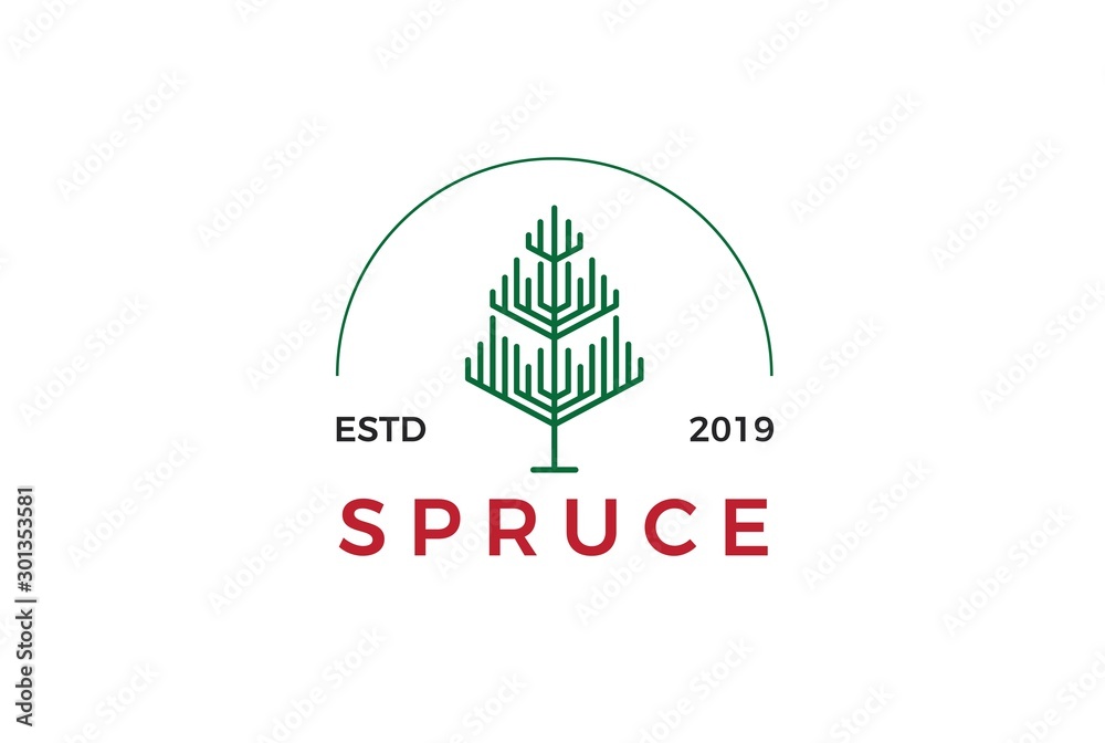 Fototapeta premium Minimalist modern spruce tree line art logo design vector graphic