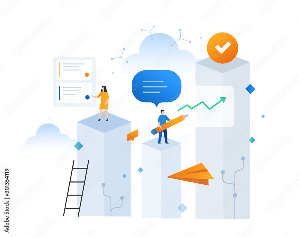 Group of people develop business. Workflow, growth, graphics. Business development, milestones. lillustration infographics. Landing page site print poster Group of people develop business. Workflow, growth, graphics. Business development, milestones. lillustration infographics. Landing page site print poster