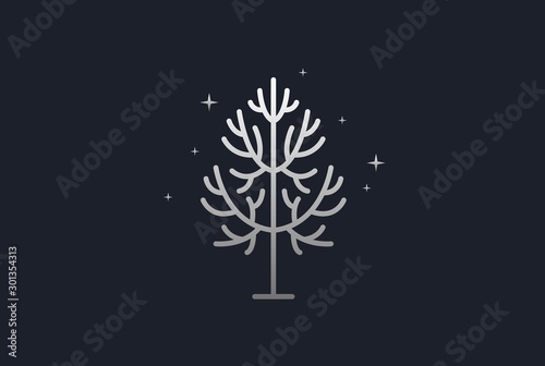 Minimalist modern spruce tree line art logo design vector graphic