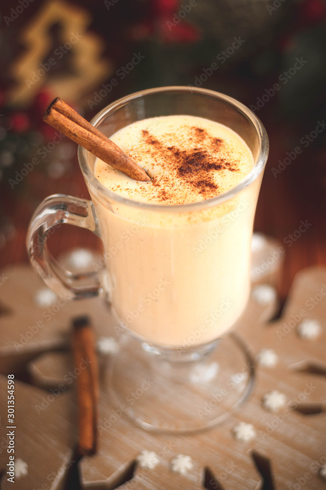 Traditional egg cocktail with cinnamon stick. Traditional egg cocktail with cinnamon stick.