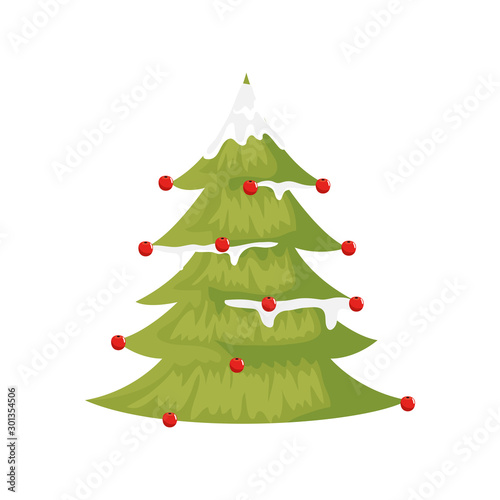pine tree christmas with balls isolated icon vector illustration design
