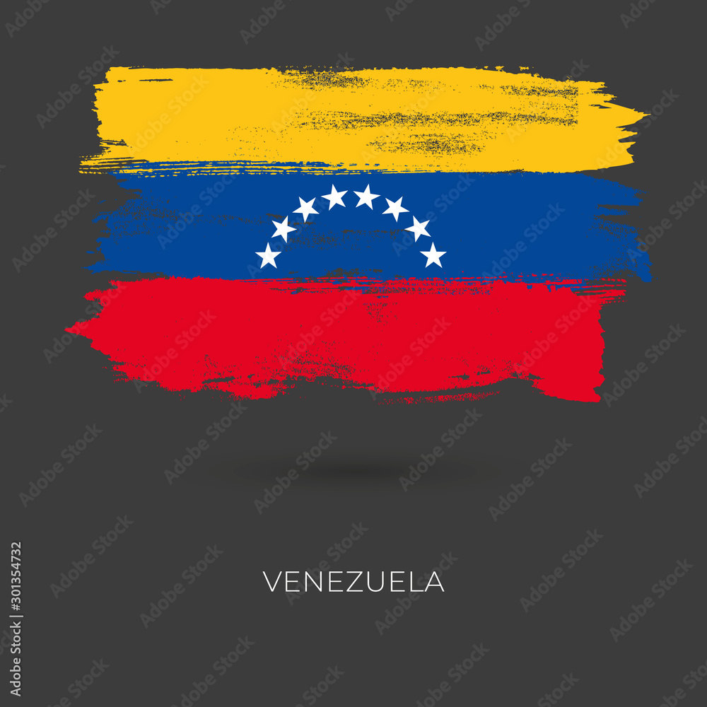 Fototapeta premium Venezuela colorful brush strokes painted national country flag icon. Painted texture..