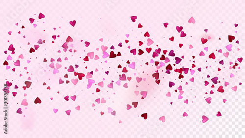 Flying Hearts Vector Confetti. Valentines Day Tender Pattern. Luxury Gift  Birthday Card  Poster Background Valentines Day Decoration with Falling Down Hearts Confetti. Beautiful Pink Glitter