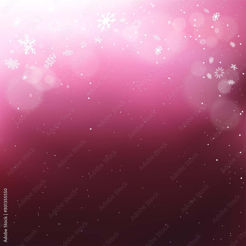 Christmas snow falls light in pink dark