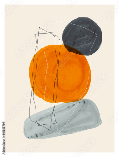 Minimalist hand painted illustration for wall decoration, postcard or brochure design.