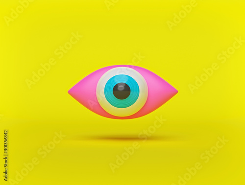 Fotografie cartoon style creative minimal eye symbol isolated on yellow background