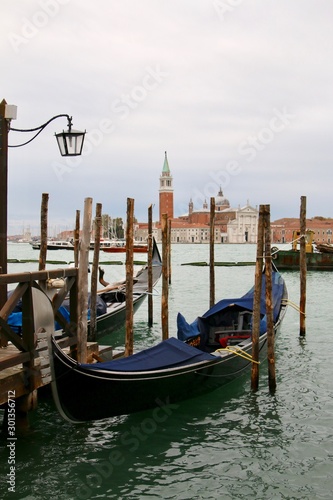 Venice view from land of Gondolas and St.George church