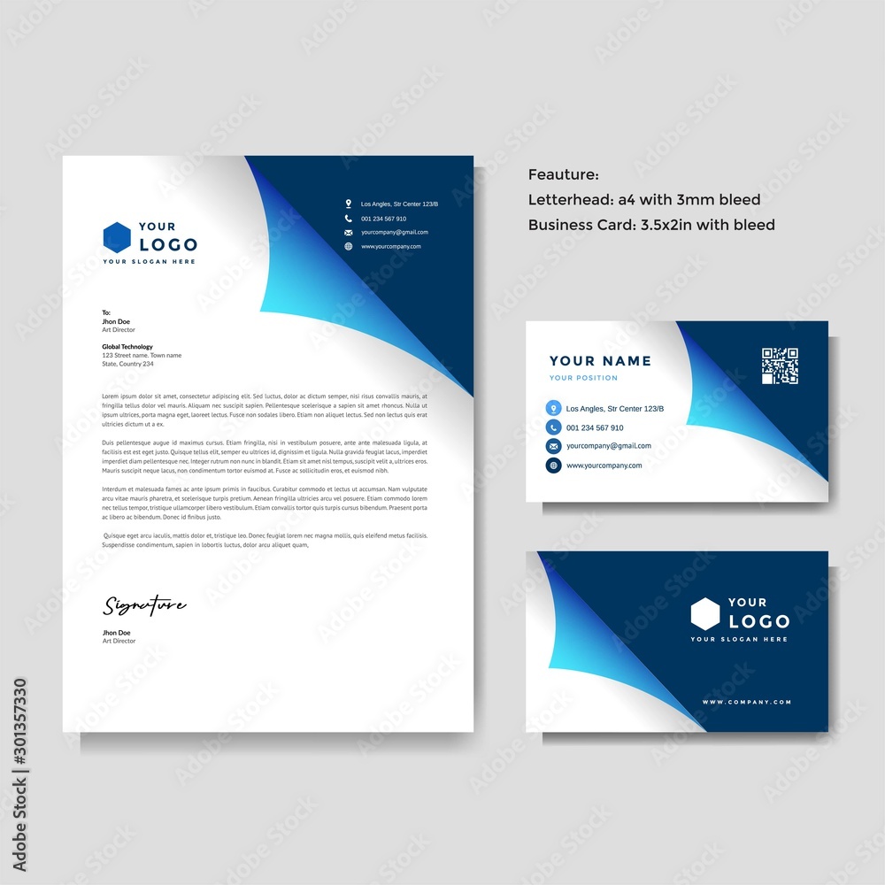 Professional creative letterhead and business card vector template