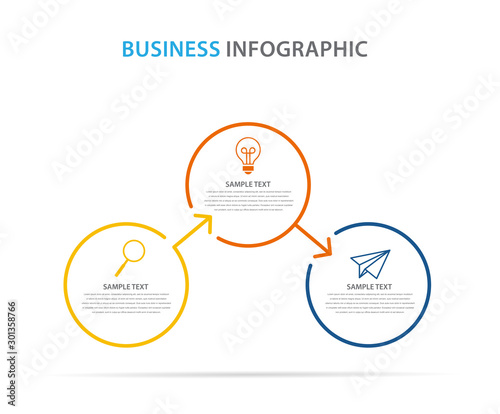 business infographic template, thin line circle design with icon and 3 option or step, vector eps 10