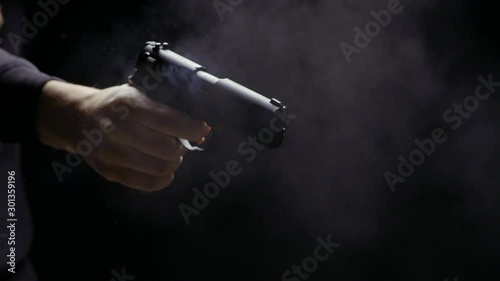Gun Pistol Criminal Shooting Closeup Slowmotion Black photo