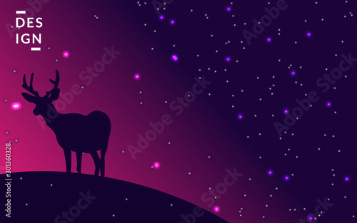 Christmas background with silhouette deer, purple space, modern design wallpaper.