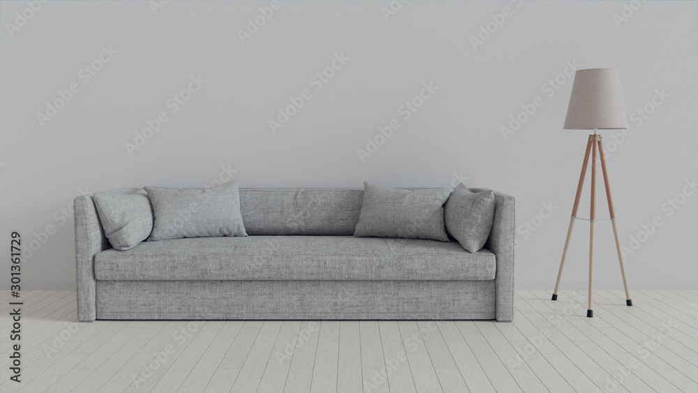 interior, leather sofa in white room. 3d rendering in Blender 3d Stock  Illustration | Adobe Stock