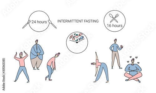 Intermittent fasting. The concept of losing weight. Slimming and its benefits. Vector cartoon.