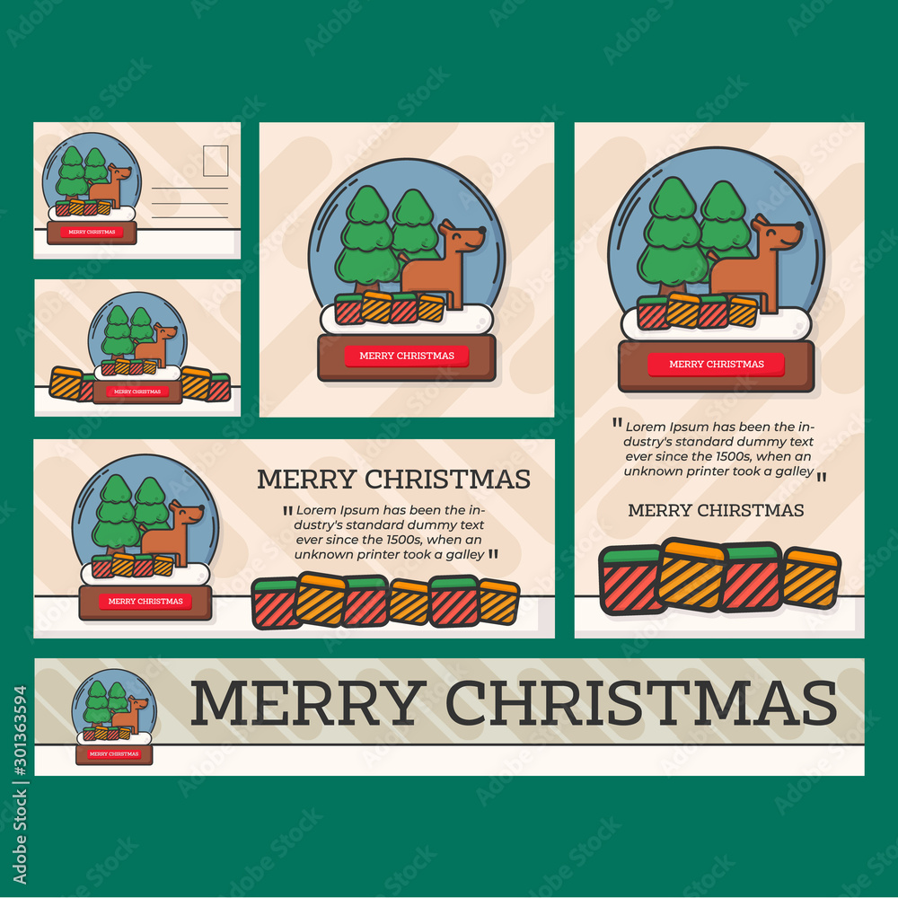 Fototapeta premium Set of merry christmas modern promotion web banner for social media mobile apps