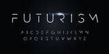 Futurism style alphabet. Thin segment line font, minimalist type for modern futuristic logo, elegant monogram, digital device and hud graphic. Minimal style letters, vector typography design.