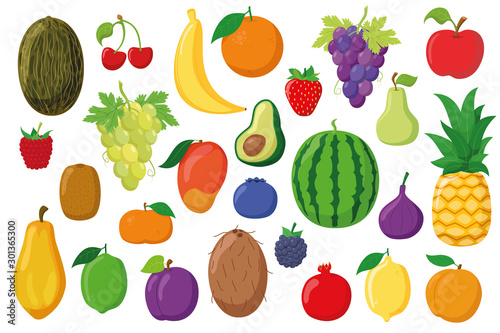 Fruits Collection: Set of 26 different fruits in cartoon style Vector illustration