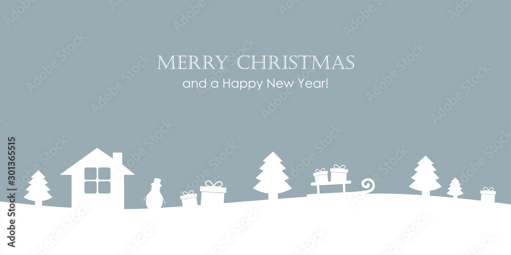 christmas greeting card blue snowy winter landscape vector illustration EPS10