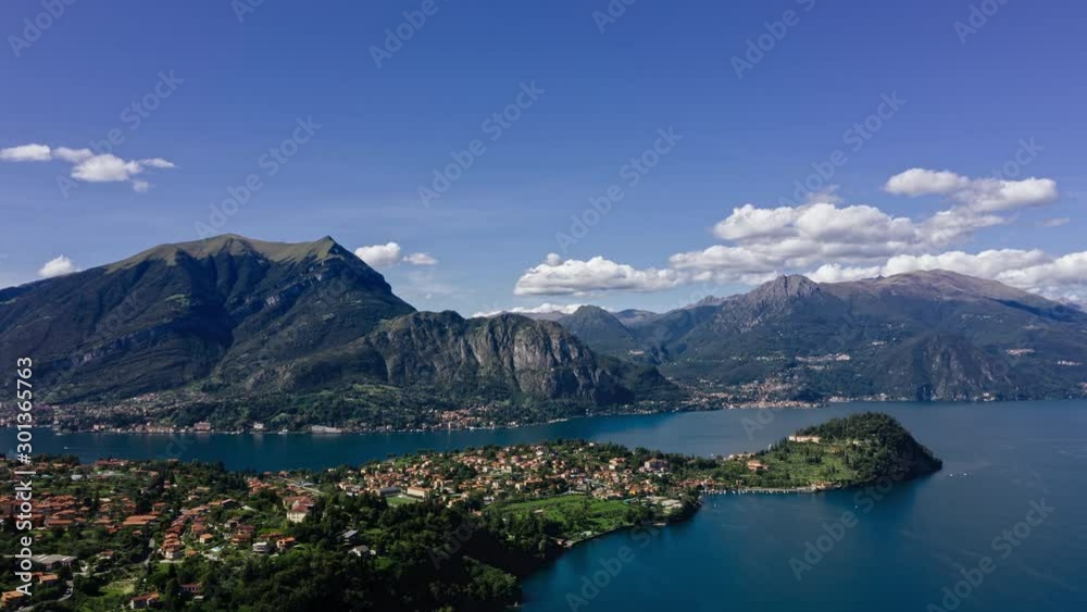 Aerial Time Lapse In Motion Or Hyperlapse Of Lake Como, Bellagio City, Italy Aerial Time Lapse In Motion Or Hyperlapse Of Lake Como, Bellagio City, Italy