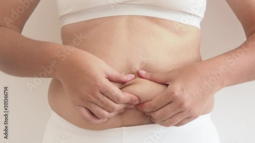 Wallpaper Mural cellulite in woman, She grabbing her abdomen and waist cause of fatty from weight and loss of collagen use for body firming gel,cream product or liposuction concept. Torontodigital.ca