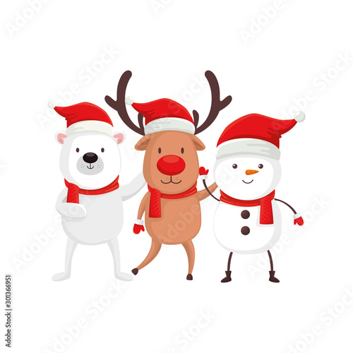 cute snowman and characters of merry christmas vector illustration design