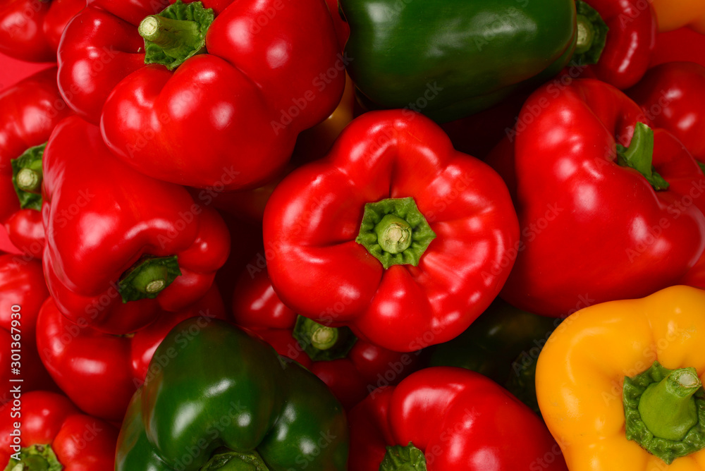 Fresh red, green, yellow bell pepper background. Fresh red, green, yellow bell pepper background.