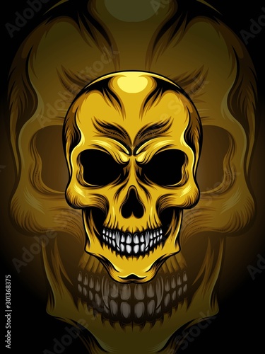 Skull in gold color as the graphic resource for apparel  t-shirt  outerwear  and other merchandise