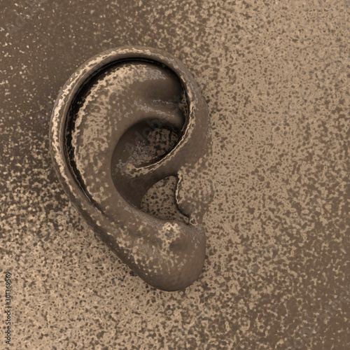 Copper metal ear on flate surface - 3d Illustration