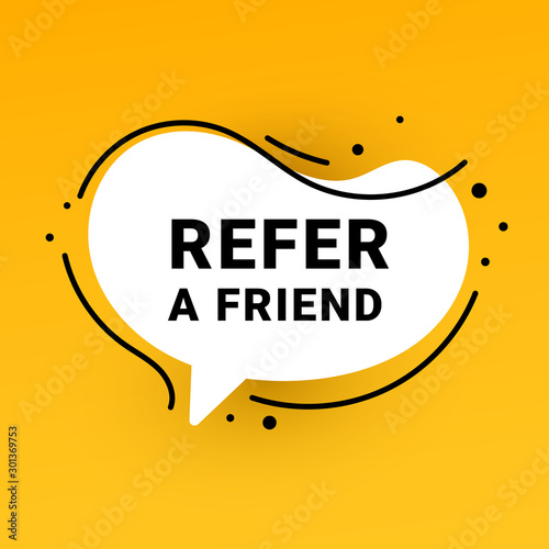 Refer a friend sticker and refer friends shopping label. Vector illustration for website, mobile app, poster, flyer, coupon, gift card, smartphone template, web design