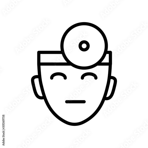 Doctor head, ophthalmologist with head mirror isolated line icon