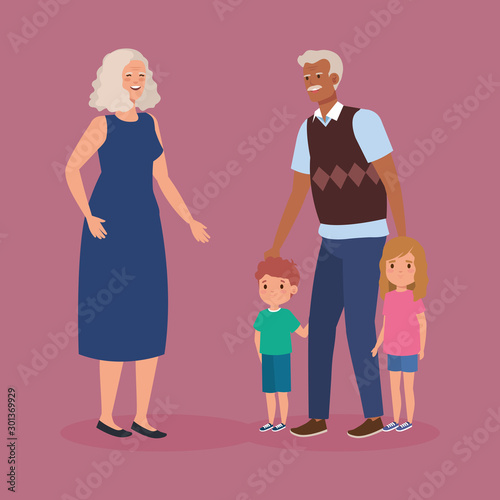 grandparents with grandchildren avatar character vector illustration design