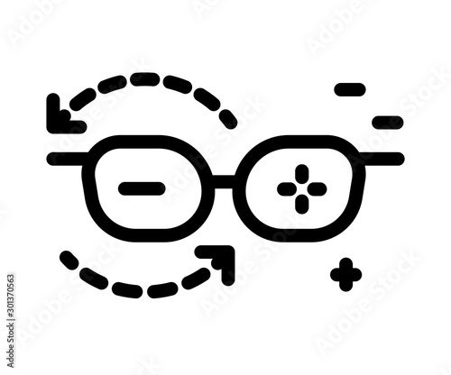 Eyesight glasses, plus and minus lenses, isolated line icon