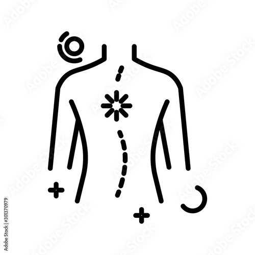 Spine curve, scoliosis disease, male back isolated line icon