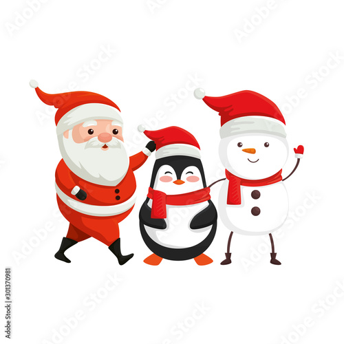 santa claus with characters of merry christmas design