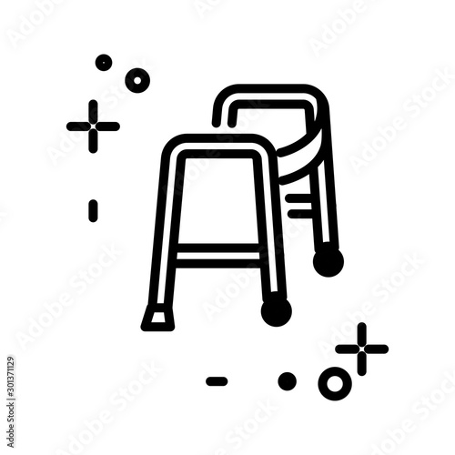 Walker isolated line icon, medical equipment, injury rehabilitation