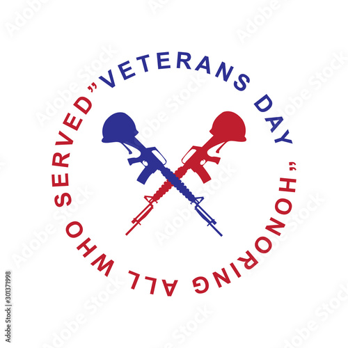 veterans day background flag weapons and helmets. red and blue color