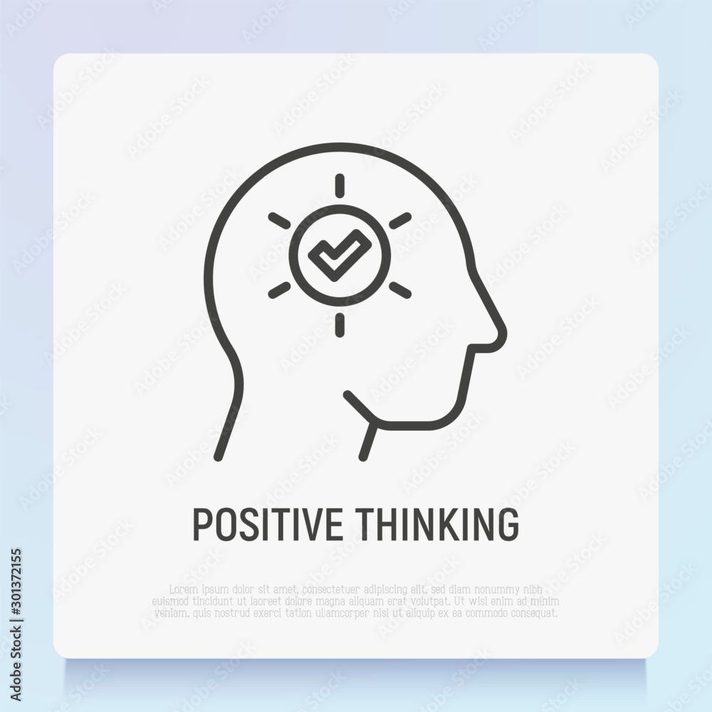 Positive thinking: check mark in human head. Mental health. Modern vector illustration.