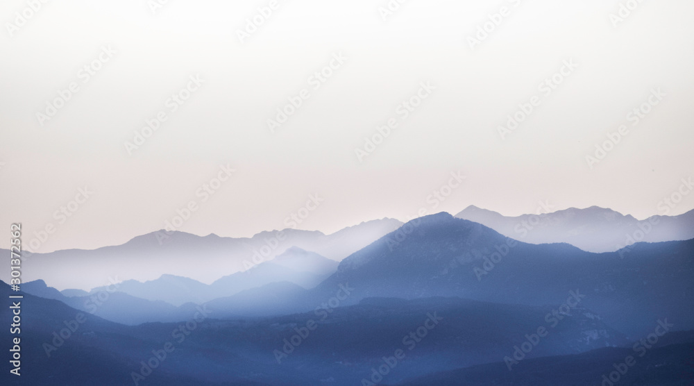 mountains in the fog