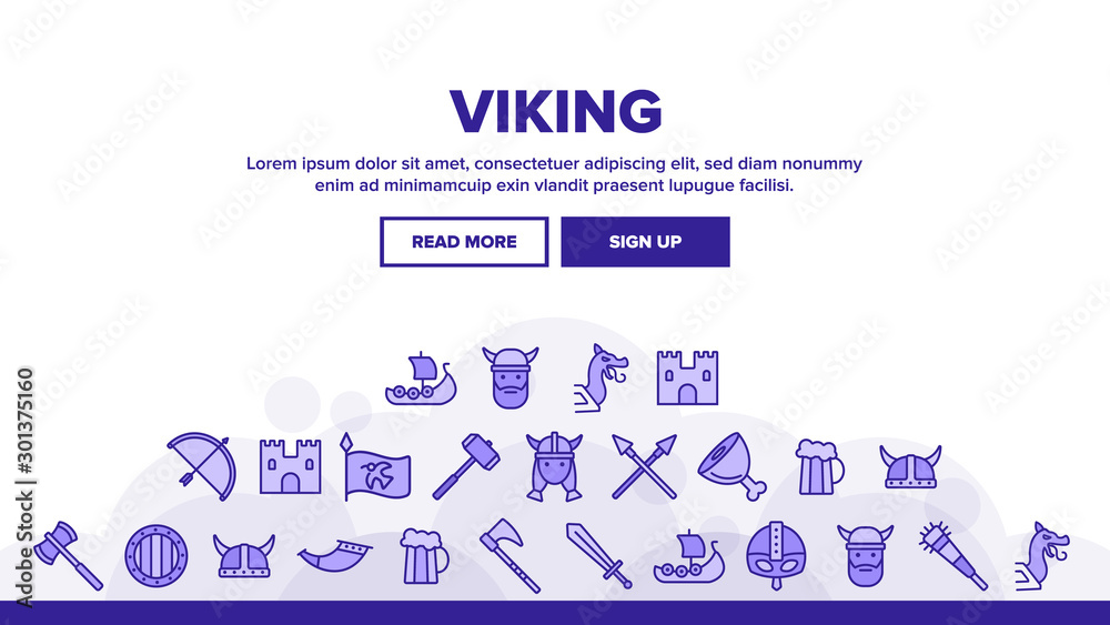 Naklejka premium Vikings Life Active Rest Vector Thin Line Icons Set. Vikings Accessories, Weapons, Ammunition Linear Pictograms. Traditional Scandinavian Swords, Axes, Helmets Contour Illustrations