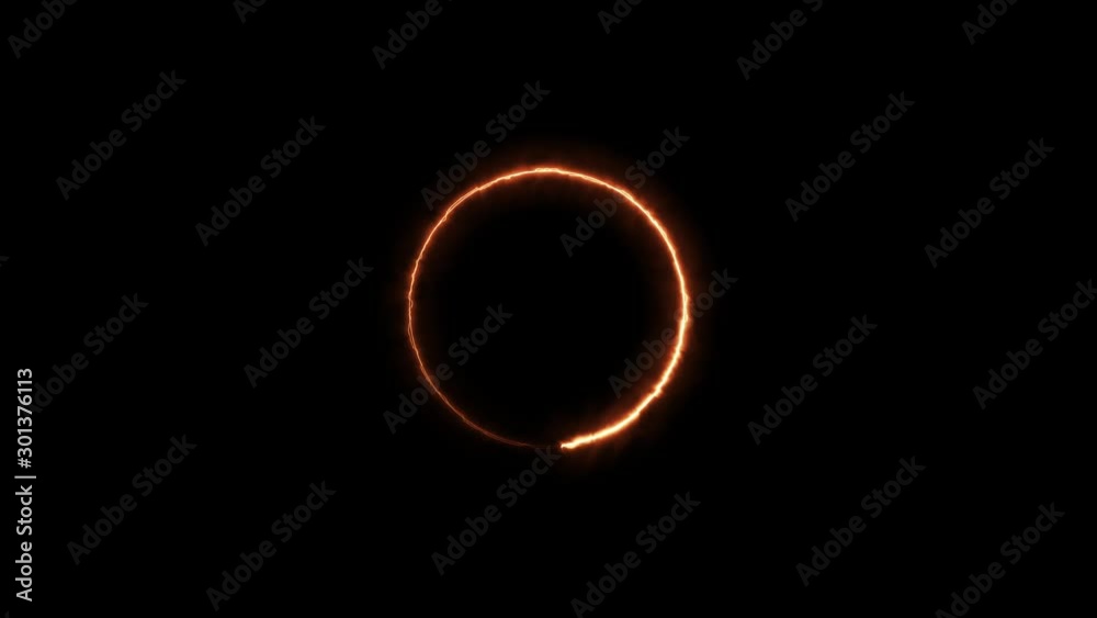Ring of neon gold fire light circle spinning around in a progress loop on a black background - looped Ring of neon gold fire light circle spinning around in a progress loop on a black background - looped