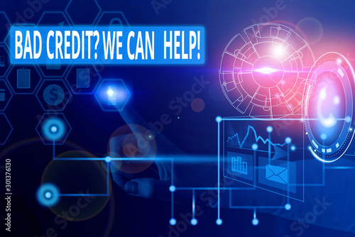 Text sign showing Bad Credit Question We Can Help. Business photo showcasing offering help after going for loan then rejected Picture photo system network scheme modern technology smart device