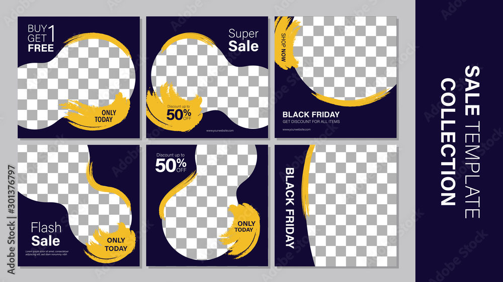 Sale template collection for promotion sale. Editable banner for social media post, web and internet. Black friday holiday event.