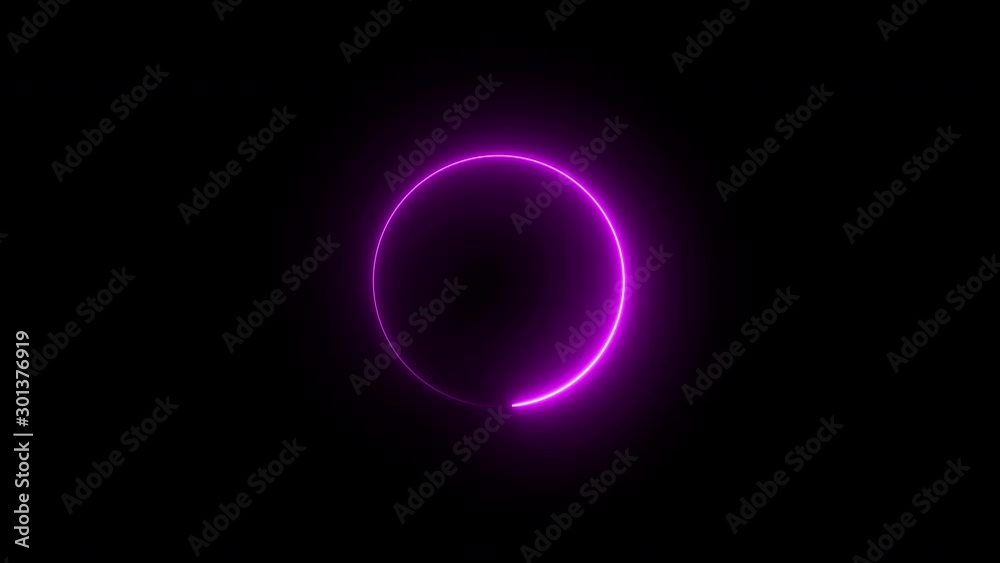  Preloader pink neon progress circle spinning around on a modern technology demonstration black background - looped