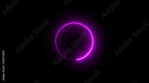  Preloader pink neon progress circle spinning around on a modern technology demonstration black background - looped photo