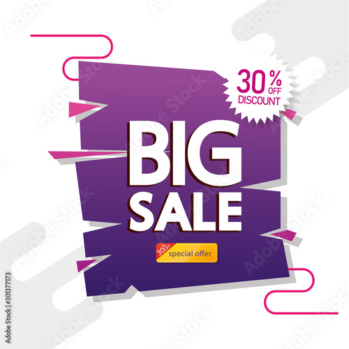 commercial label with big sale offer lettering and thirty percent discount vector illustration design