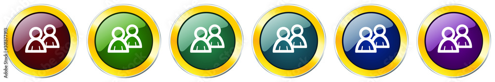 People, team glossy icon set, silver metallic golden vector illustrations in 6 options for web design and mobile applications People, team glossy icon set, silver metallic golden vector illustrations in 6 options for web design and mobile applications