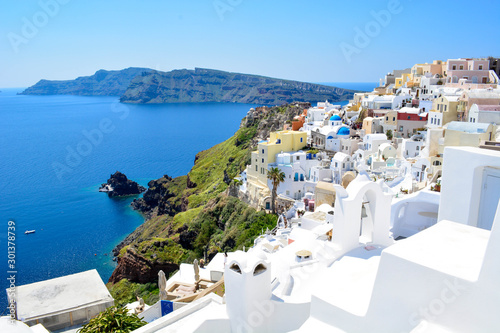 Little Oia village standing high on a summer day