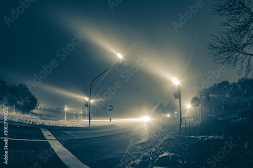 traffic lights at night long exposure